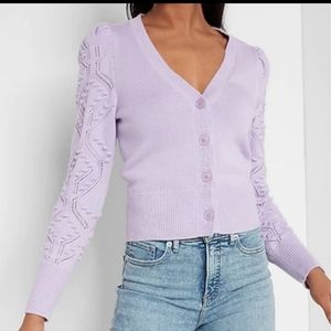 Express - Lilac Long Bobble Pointelle Sleeve Button Front Cardigan, Small, NWOT